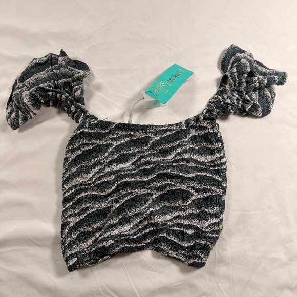 Tiare Hawaii Zebra Print Smocked Off Shoulder Crop Top Black White O/S NWT - Picture 4 of 4